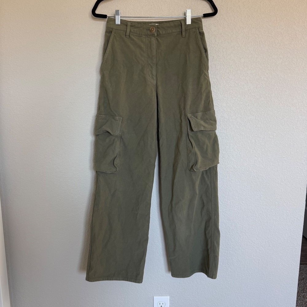 Wilfred Free Aritzia Olive Green Cargo Pants Wide Leg Utility Trousers Size 4
